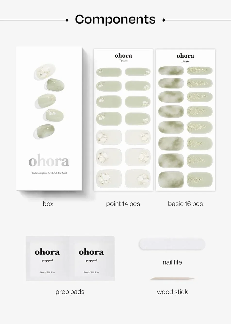 Ohora Green Tea Semi-Cured Gel Nail Strips